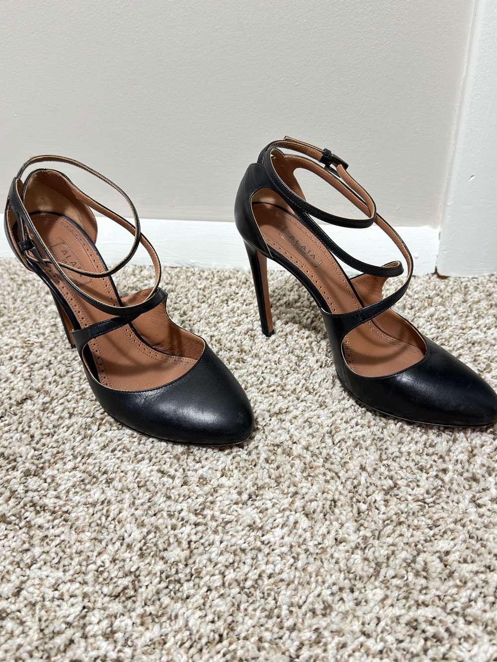 Alaïa Black Leather Pointed-Toe Strappy High Heels